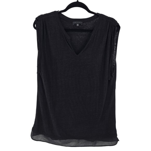 Sanctuary size xl black sleeveless drawstring ruched shoulder tie detail linen - Picture 1 of 9